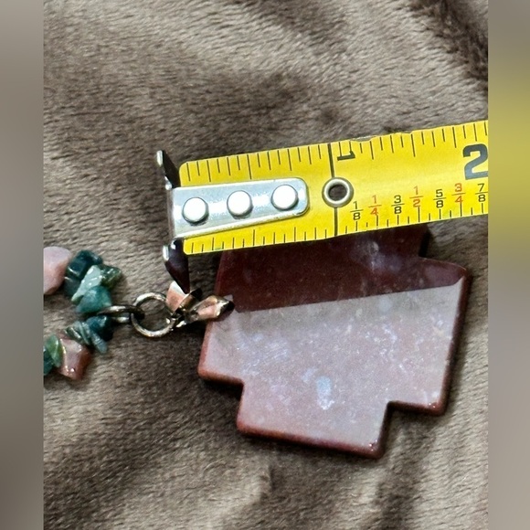 Multi Gemstone NECKLACE CROSS PENDANT Jasper Chalcedony 925 Clasp 4107 W - Picture 3 of 9